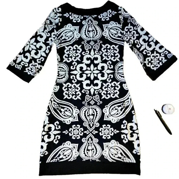 White House Black Market Black Womens Size XXS 3/4 Sleeves Dress WHBM Stretchy - Picture 5 of 6